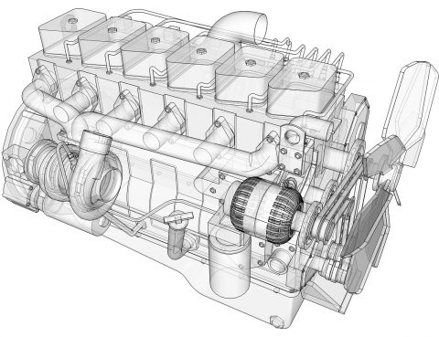 sketch of an engine for a commercial truck