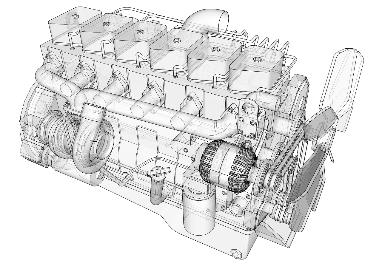 sketch of an engine for a commercial truck